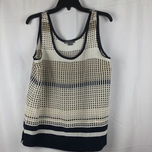 VINCE Silk Navy and Cream Checkered Tank Top